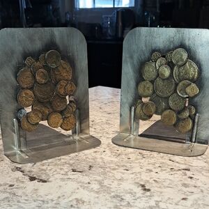 Unique Metzke Vintage Coin Decor Bookends 1980s
